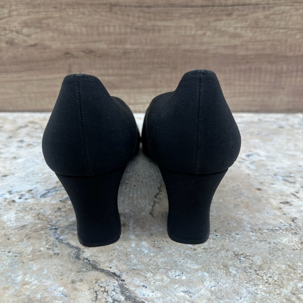 Stuart Weitzman Pumps Womens 9.5B Black Square Toe Heels Textile/Leather - Picture 5 of 10